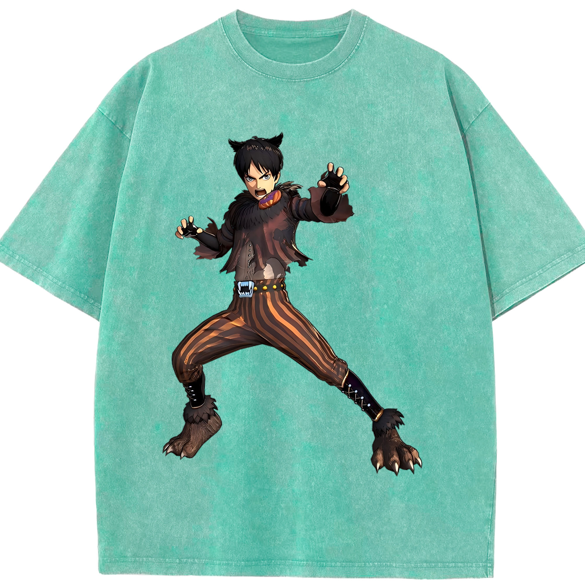 （画像用） 進撃の巨人 エレン･イェーガー Attack on Titan Eren Jäger 綿100% ヴィンテージ風 半袖Tシャツ（フロントプリント）